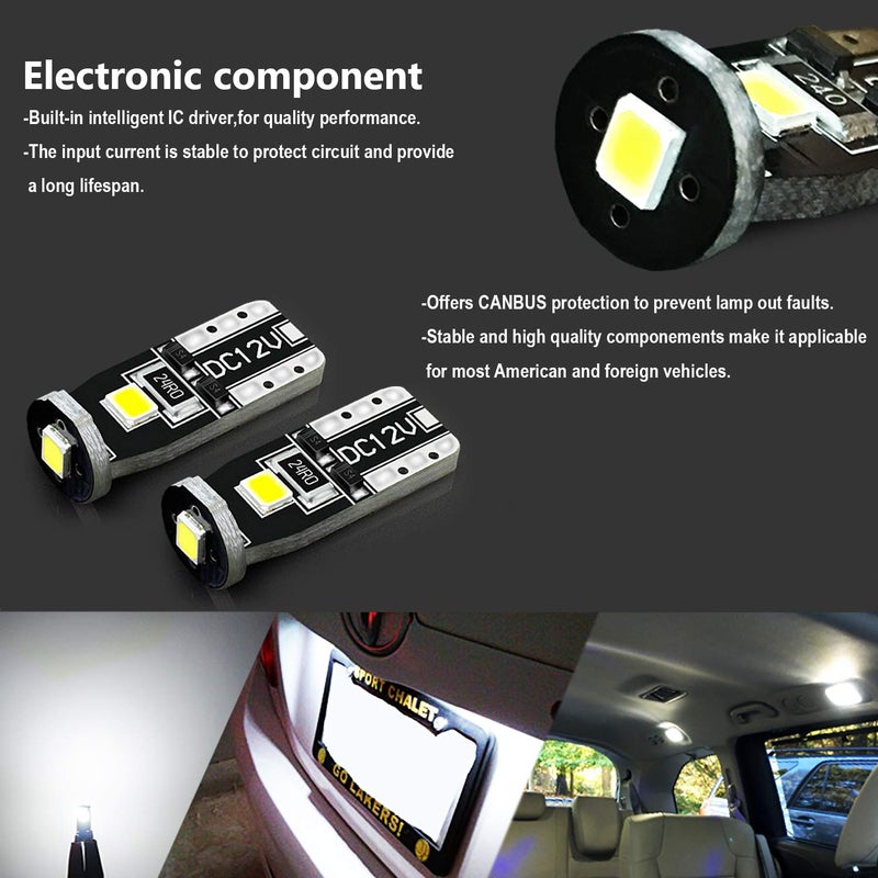 JDM ASTAR 10pcs High Performance Super Bright 360-Degree Shine 194 168 175 2825 T10 PX Chipsets White LED Bulbs. (US Patent number US-D814666-S) - Image 4
